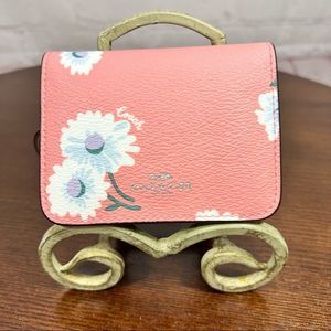 COACH snap closure mini wallet in Bubblegum Pink and daisy print! NWT